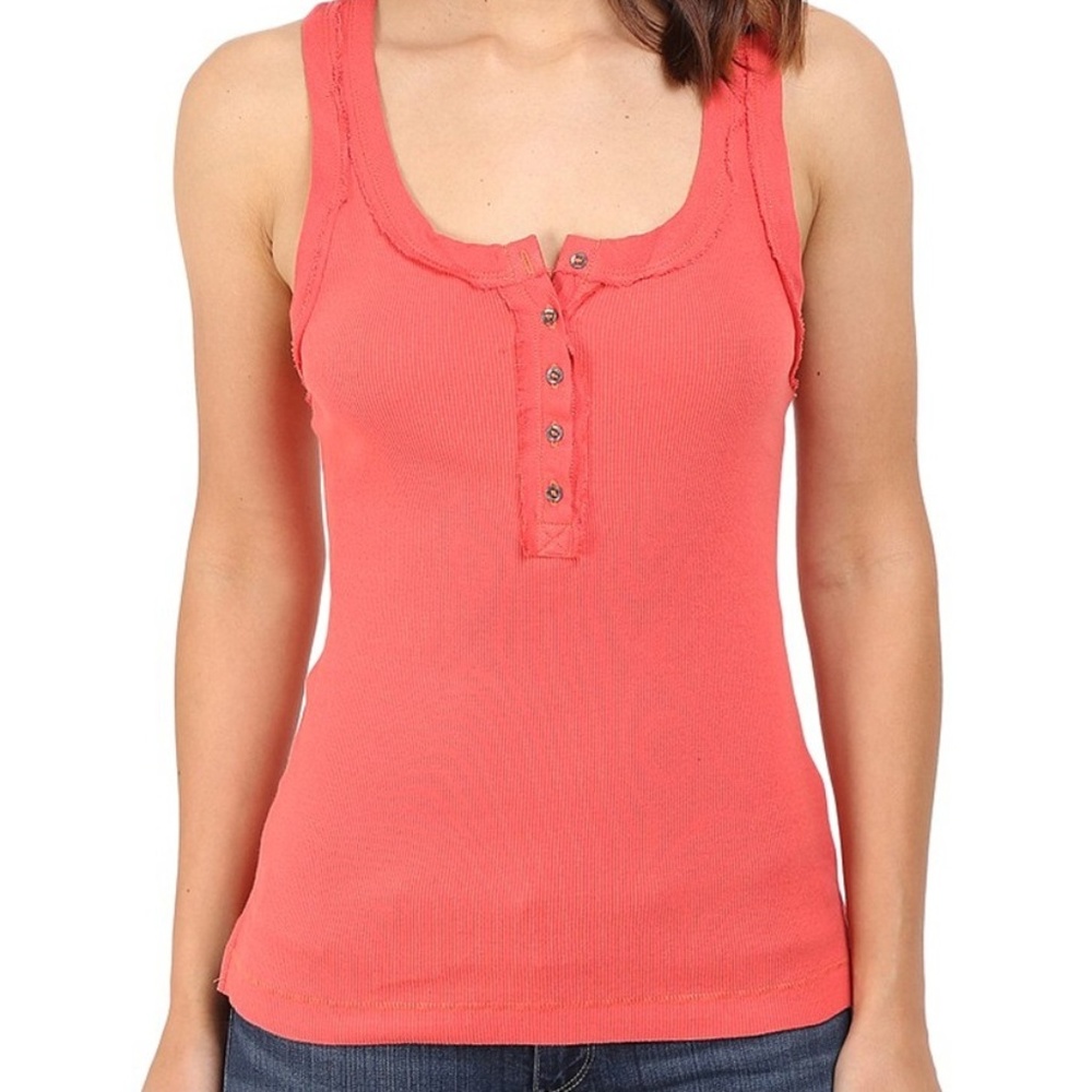 FREE PEOPLE Salmon Time Out Henley Tank Top S